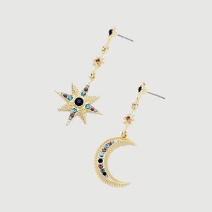 Multi Colors Gold Moon and Star Earrings